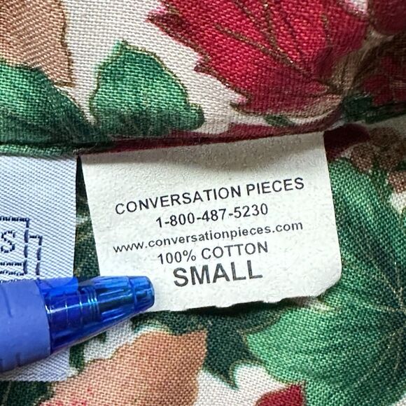 Conversation Pieces Top Women Small Christmas Holly Mistletoe Cotton Button Up - Picture 9 of 9